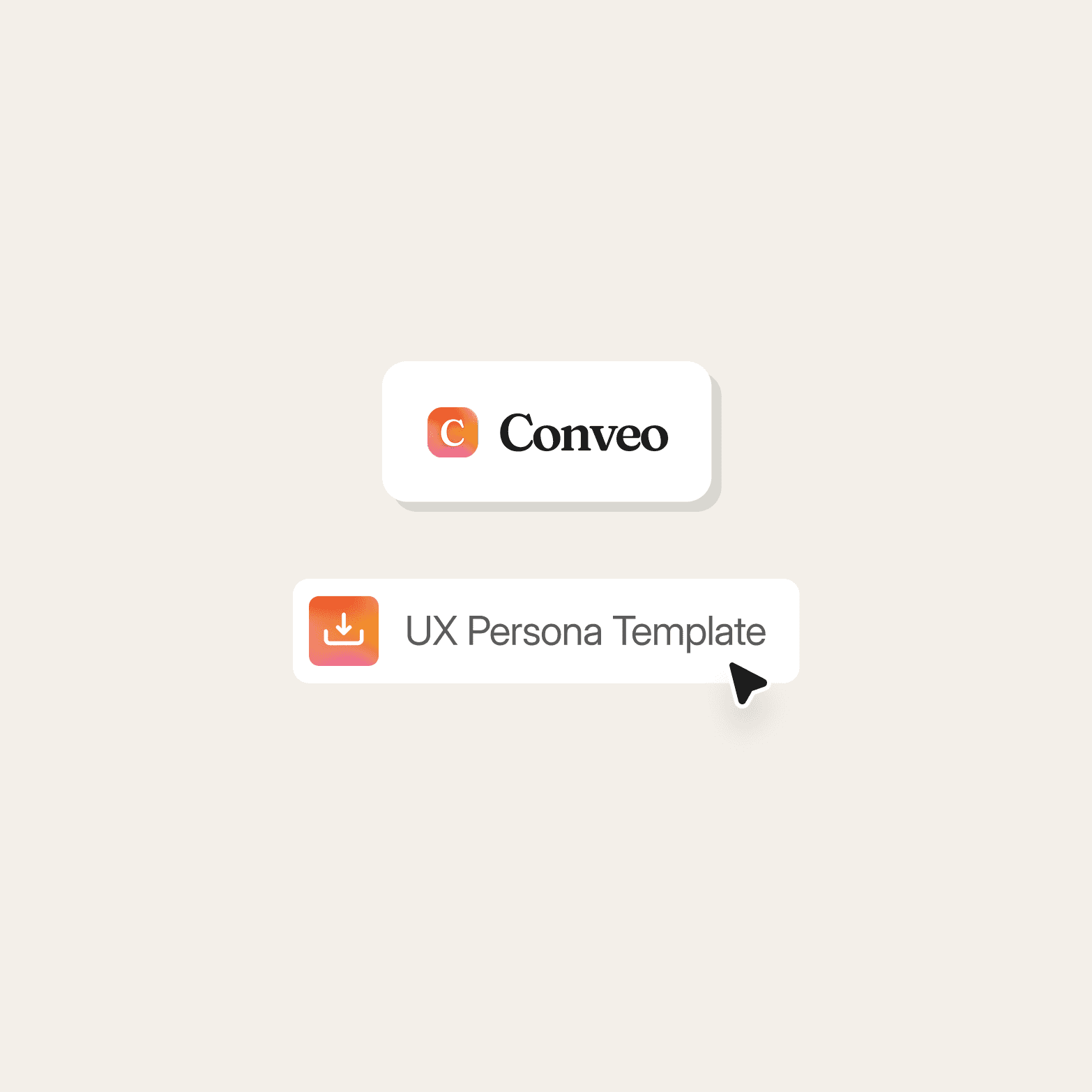 Conveo logo alongside a download button labelled "UX Persona Template" with a cursor hovering over it