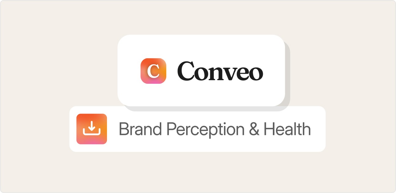 Conveo logo above a "Brand Perception & Health" label with an icon.