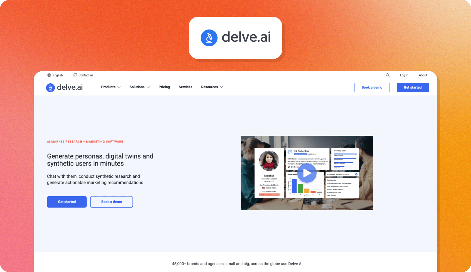 Delve.ai homepage promoting AI-generated personas, digital twins, and synthetic users for market research and marketing