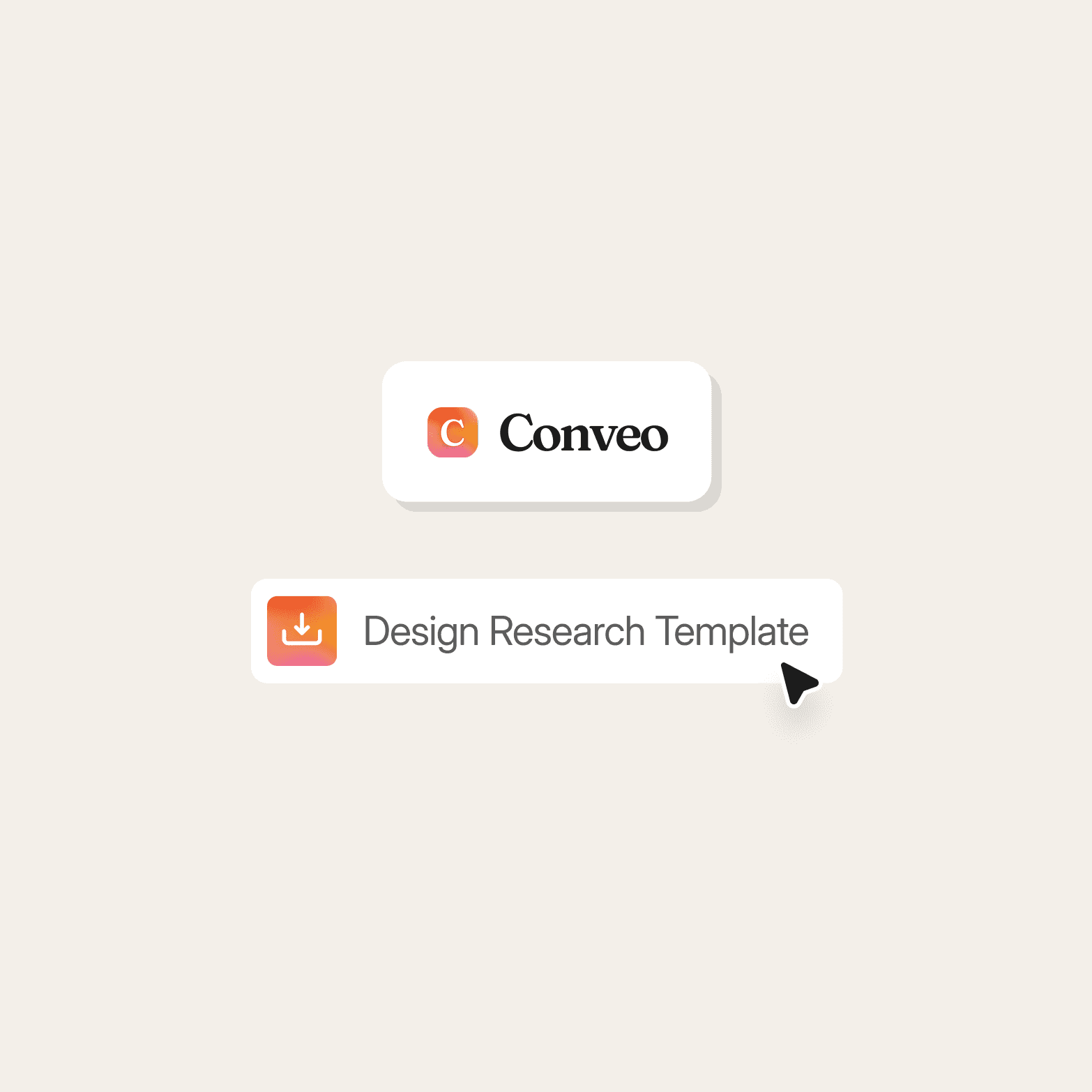 Conveo logo alongside a download button labelled "Design Research Template" with a cursor hovering over it