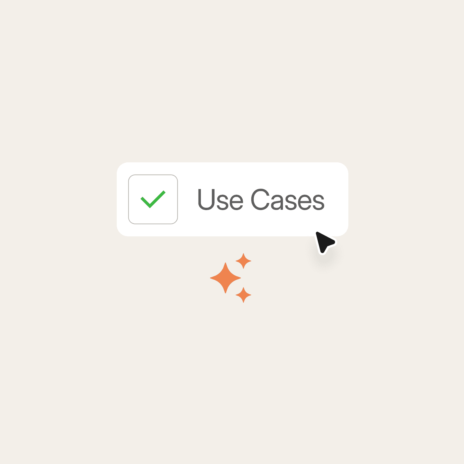 "Checked selection box labeled Use Cases with a cursor clicking it, surrounded by orange sparkle icons"