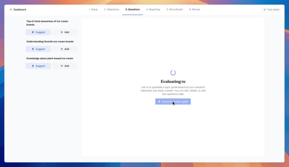Conveo dashboard that features top-down insights extractions