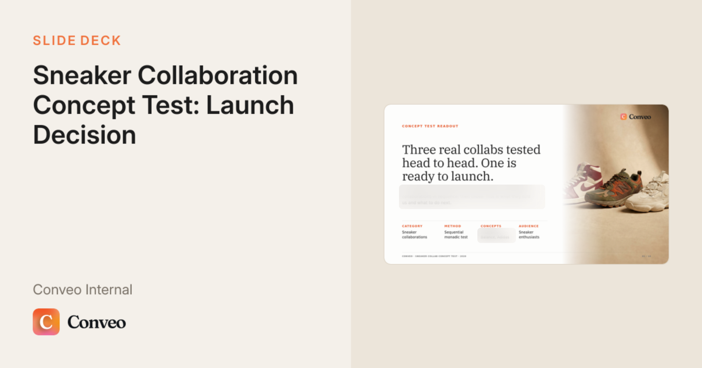 A link preview card for a Conveo slide deck, with the deck title on the left and its first slide on the right