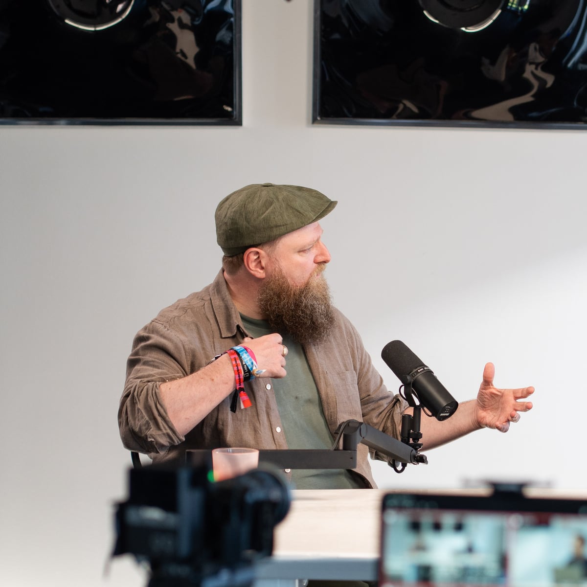 Wesley ter Haar in a green cap gesturing as he talks on the Conveo podcast set at Cannes Lions 2026