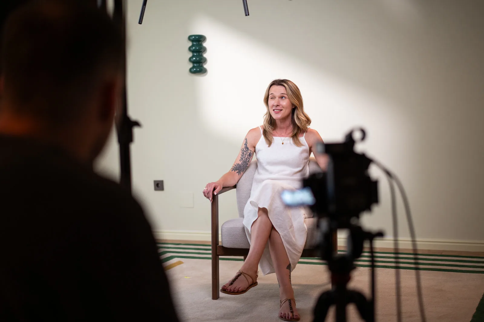 Anna Sharp on set at the Conveo off-site in Cascais