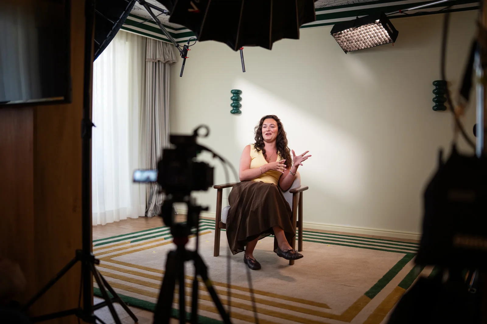 Ella Savill on set at the Conveo off-site in Cascais